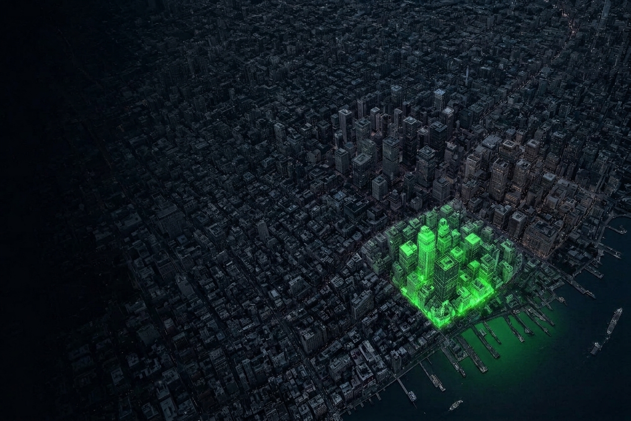 The CEO blog post district, one small pocket of green buildings.